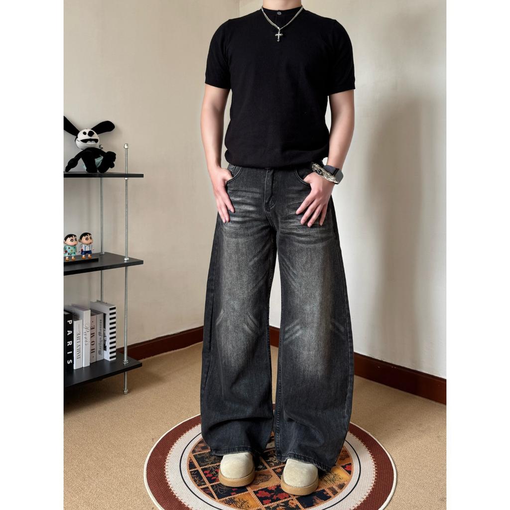 New American Cleanfit Old Casual Washed Scimitar Jeans Men's Loose Wide-leg Trousers Trend