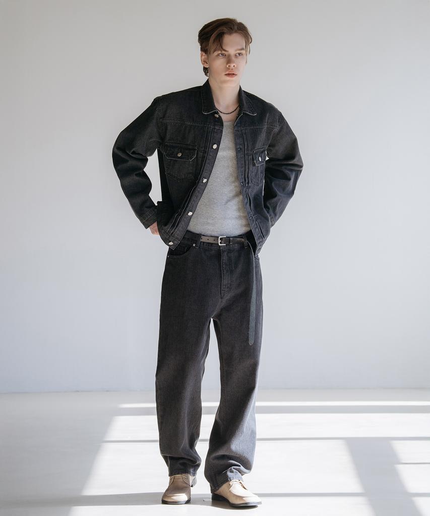 Decoroso Dart Washed Denim Trucker Jacket [Raw Black]