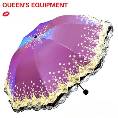 Korean Wind Double Lace Thick Black Plastic Women Umbrella Sunshade Dual-purpose Anti-ultraviolet Folding Umbrella.