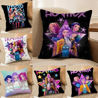 Pop-Cartoon Movie K-Pop Demon Hunters Pillow Case Silky Elegant Comfort Sofa Bed Invisible Zipper Beach Pillowcase
