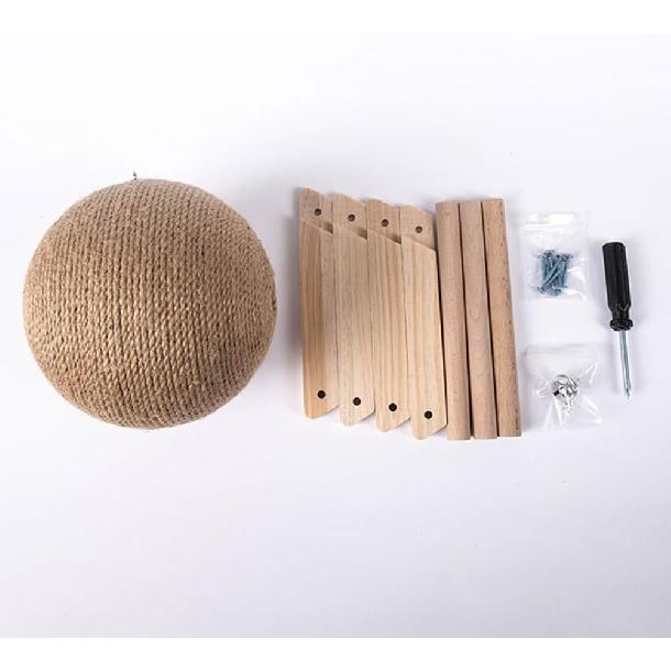 POPETPOP Cat Scratching Ball Toy - Small Rotatable Kitten Scratcher Sisal Toy, Wood Cat Scratcher with Ball for Indoor Kitties To Grind Claws, Cat