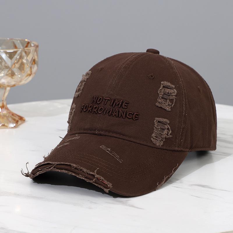 Ripped Baseball Cap Female Alphabet Embroidery Washed Cotton Cap Small Face Wide Brim Soft Top Sun Hat