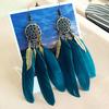 Bohemian vacation wind dream catcher element feather earrings fashion personality elegant fringed long earrings