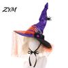Witch Hat for Halloween Women, Gothic Spider Web Mesh Skeleton Hand Comic Convention Accessories Rose Flower Wizard Costume, Cosplay Party Costume