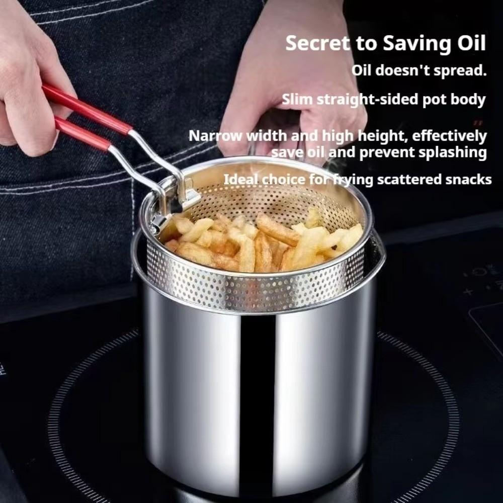 Stainless Steel Deep Fryer Pot Oil Filtering Pan Deep Pot Design Frying Pan Set Pour Spout Heat Resistant Handle Fryer Pot Set