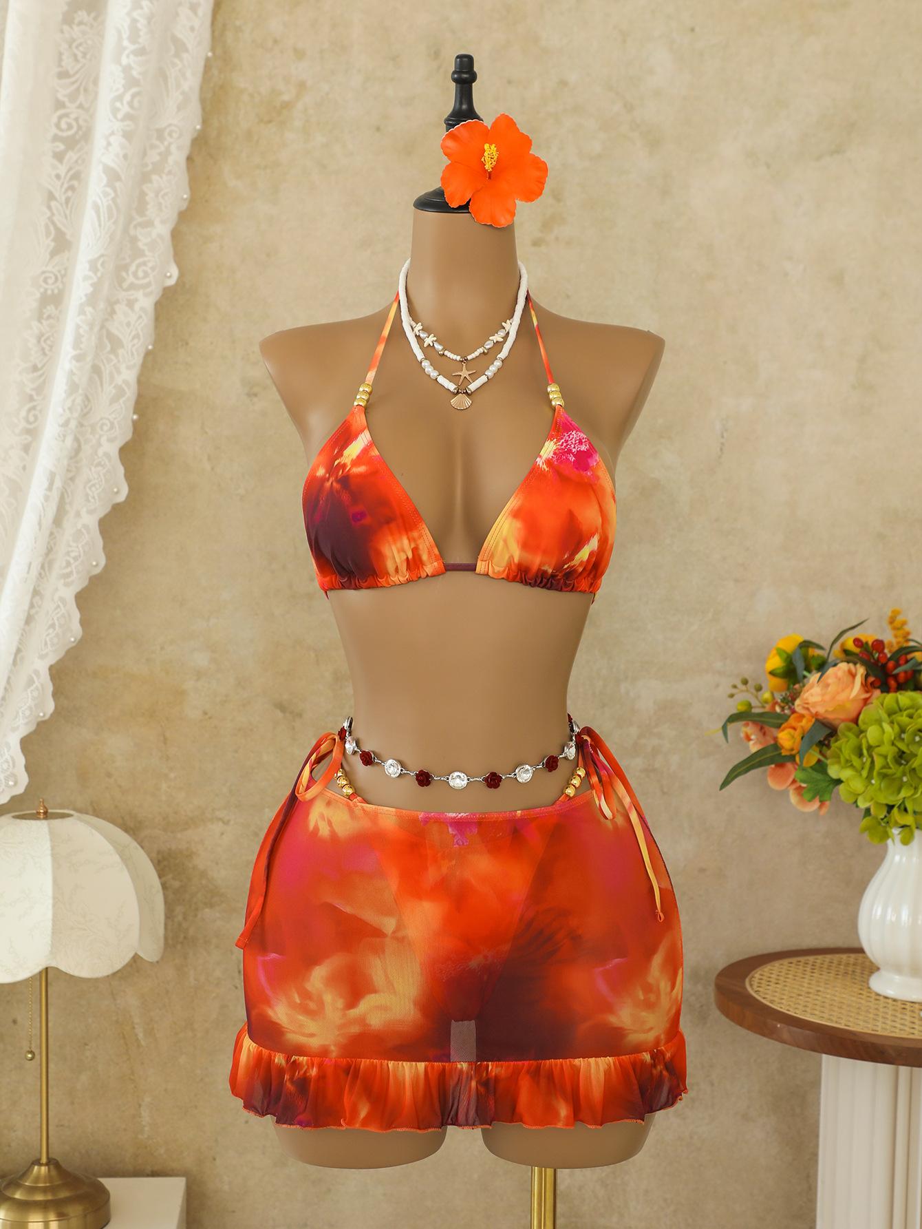 European and American sexy swimsuit women s split bikini bikini three-piece swimsuit set XS