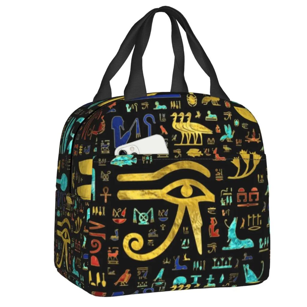Thermoisolierte Lunchtasche mit ägyptischen Hieroglyphen, für Damen, Ägypten, wiederverwendbar, Lunchbehälter, Aufbewahrungsbox für Lebensmittel im Freien, Camping, Reisen