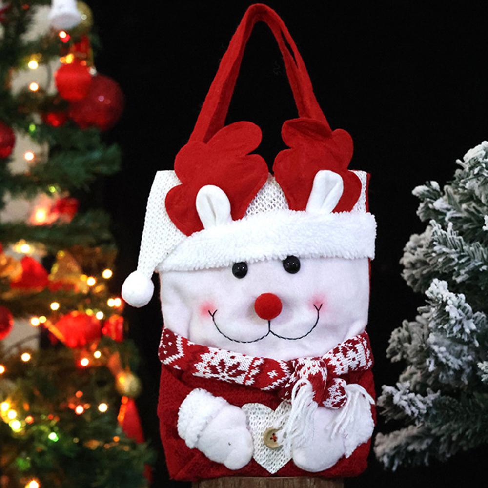 1pc Christmas Candy Bag Cloth Santa Claus Snowman Elk New Year Christmas Eve Decoration Cartoon Apple Candy Gift Storage Bags