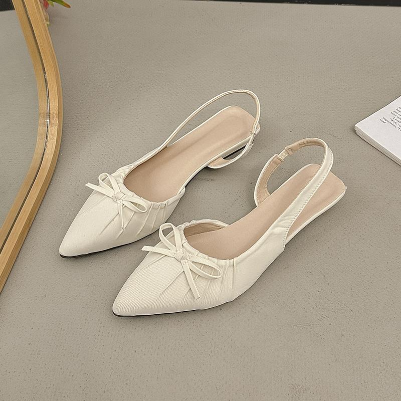 Summer Fashion Bow Solid Color Women's Sandals Sexy Pointed Toe Open Heel Flat Shoes  Outdoor Womens Shopping Sandals Selling