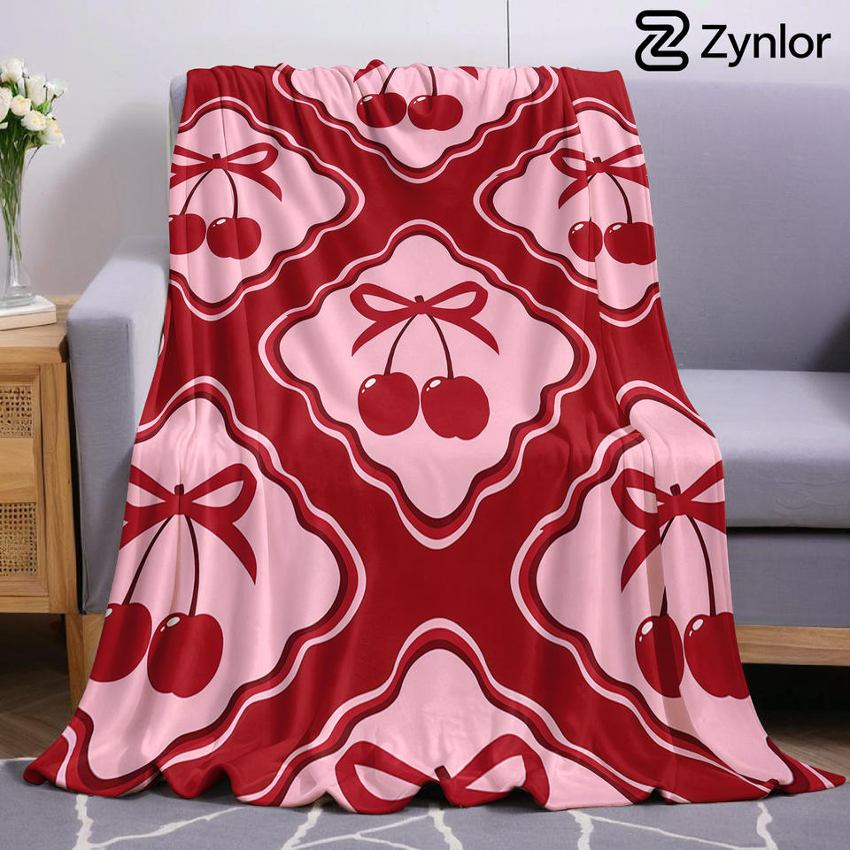 Cherry Bow Grid Ultra Soft Sherpa Fleece Blanket Fluffy Warm Halloween Cozy Throw for Sofa Couch Bedroom Gift All season
