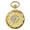 TREEWETO Pocket Watch Hand Wind Antique Mechanical Skeleton Chain Men's Gold