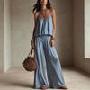 Summer 2 Piece Sets for Women, Spaghetti Strap Tank Top And Wide Leg Pants Lounge Set, Beach Vacation Travel Outfits