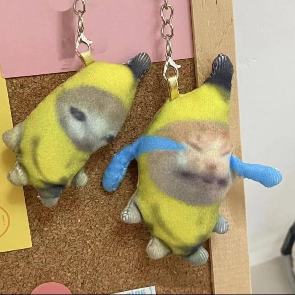 Funny Banana Cat Plush Pendant PP Cotton Car Bag Pendant Sound Plush Doll  Universal