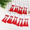 Chinese Hanfu Accessories: Retro Long Red Tassel Earrings for Weddings