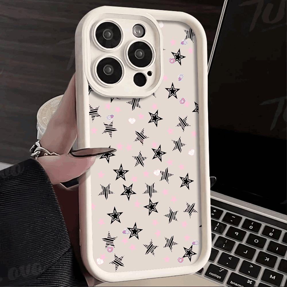 Black and Pink Star Pattern Icons Shockproof Phone Case for Xiaomi Redmi Note 14 13 12 11 10 9 8 7 Pro Anti-Slip Soft TPU Cover