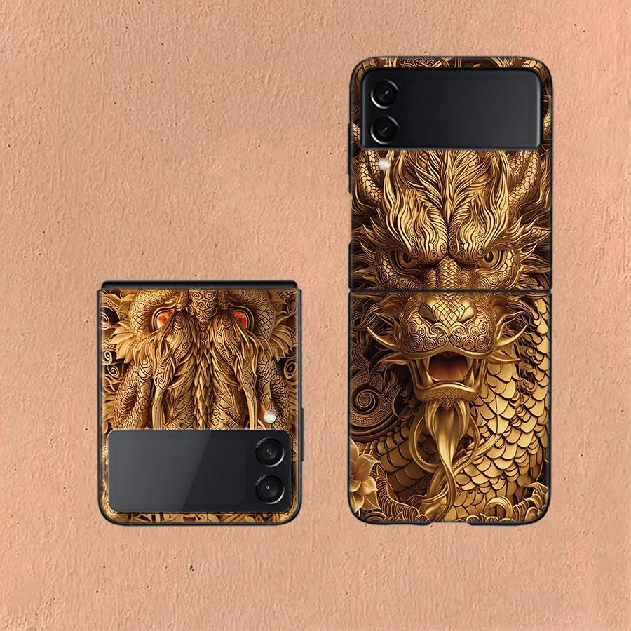 Golden Holy Dragon Coque For Samsung Z Flip7 6 Galaxy Case Shockproof Z Flip5 Z Flip3 4 5G Hard Cover Phone TPU PC Hard Funda
