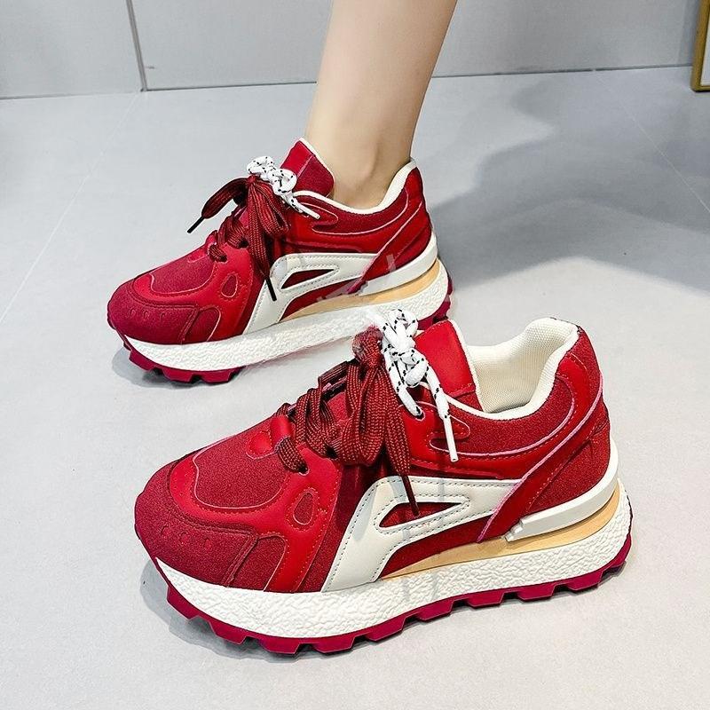 Height Increase Women's Vulcanized Shoes 2026 New Autumn Fashion Lace Up Platform Casual Shoes Outdoor Non Slip Comfort Sneakers