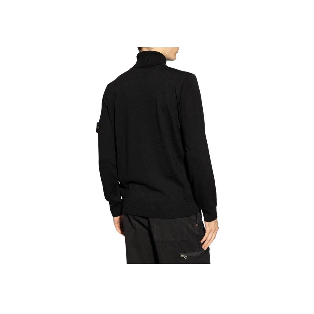 STONE ISLAND Solid Color Logo Embroidered Pattern High Neck Pullover Sweater Men Sweater Black 8115525C4-A0029