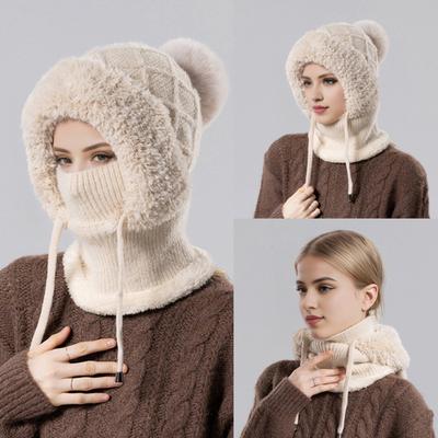 Women Winter Cycling Balaclava Hat with Integrated Scarf Thick Warm Stretchable