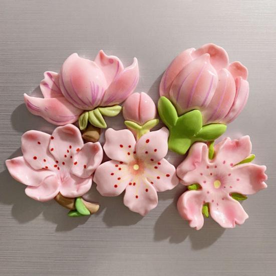 3D Cherry Blossom Refrigerator Magnet Resin Pink Flower Decorative Fridge Magnet Memo Notes Photo Holder for Home Kitchen Office