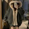 Double-Sided Warm Fur Coat Women Autumn Winter Loose Thicken Plush Cotton Coat Hooded Imitation Mink Fur Outwear