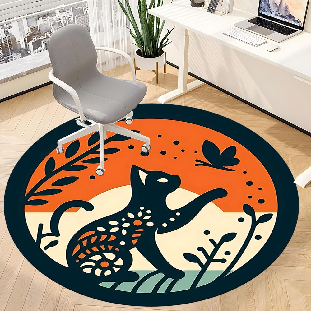 1pc Cat Butterfly Office Round Area Rug, Mat Suitable For Office, Under Office Chairs Bedroom Living Room Home Decor, Room Deco