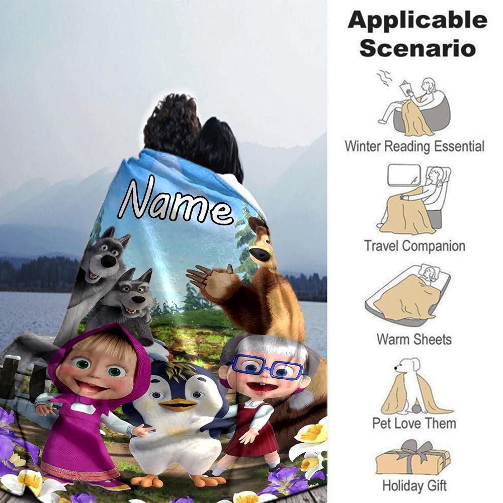 Customiz Name Personality Masha and the Bear Blanket Soft &Warm Sofa Office Bed Travel Lunch Break Blanket, Gift Suitable All Seasons