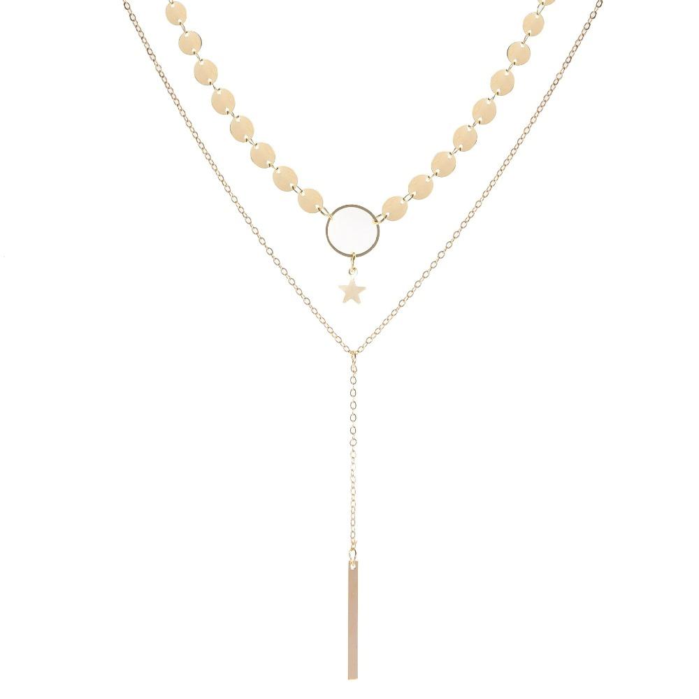 SUMENG Women s Sparkling Sequins Pendant Necklace Fashion Simple Chain Chokers Layer Necklace Jewelry Gift золотой