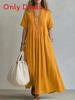 Maxi Abito in Cotone e Lino con Scollo a V e Maniche Corte per un Look Casual Estivo