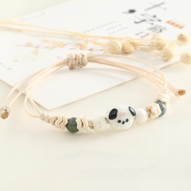 Cartoon Frog Dog Head Handwoven Hand Rope Mori Style Jingdezhen Ceramic Niche Versatile Bracelet For Women