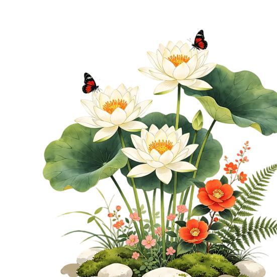 White Lotus Wall Sticker Waterproof Self-Adhesive Flowers Lotus Leaf Wall Decal Peel And Stick