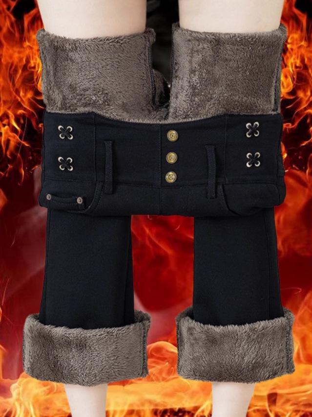 Women's High-Waist Velvet-Lined Denim Flare Pants: Slimming, Elastic, and Warm Nine-Point Style