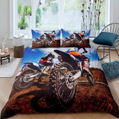 Motorradmuster Bettwäscheset, Motorrad Bettdeckenbezug für Kinder Jungen Jugendliche Extremsport Thema Bettbezugset mit Reißverschluss