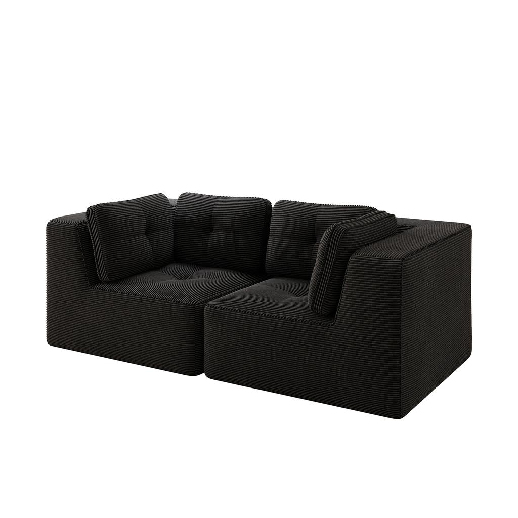 Modular and configurable corner sofa, two-seater frameless sofa, comfortable corduroy sofa, suitable for living room and bedroom, Black