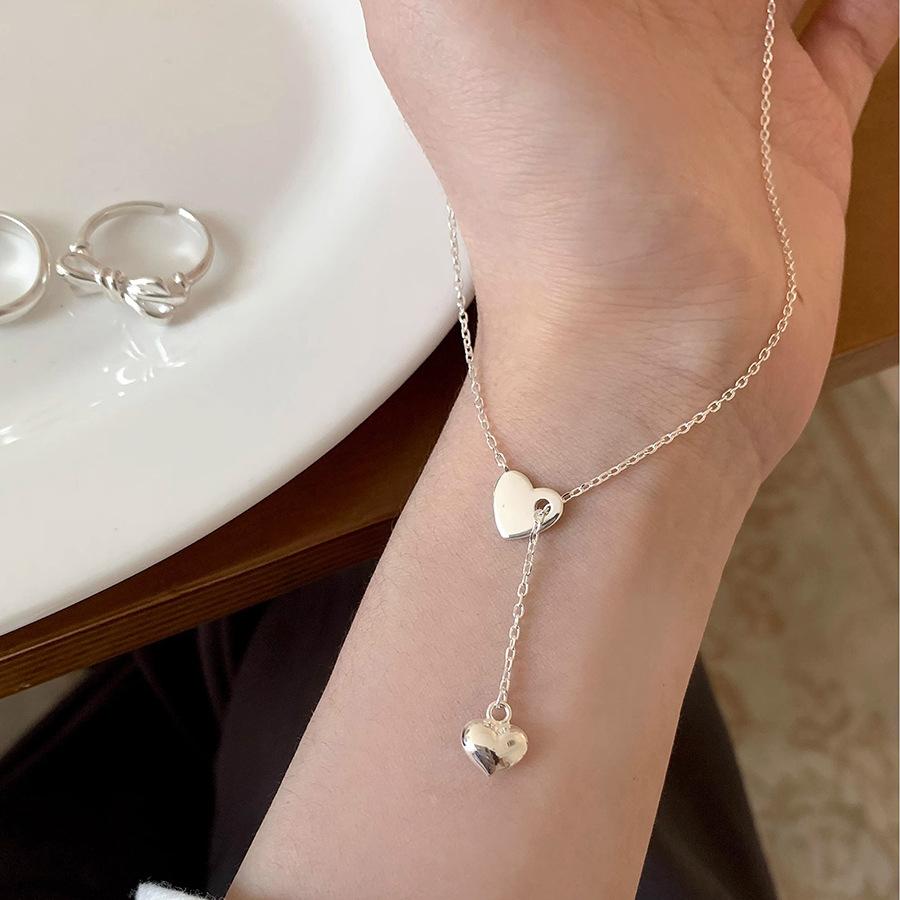 925 Silver Heart Pendant Necklace Adjustable Choker Elegant Love Jewelry Gift for Women Girls