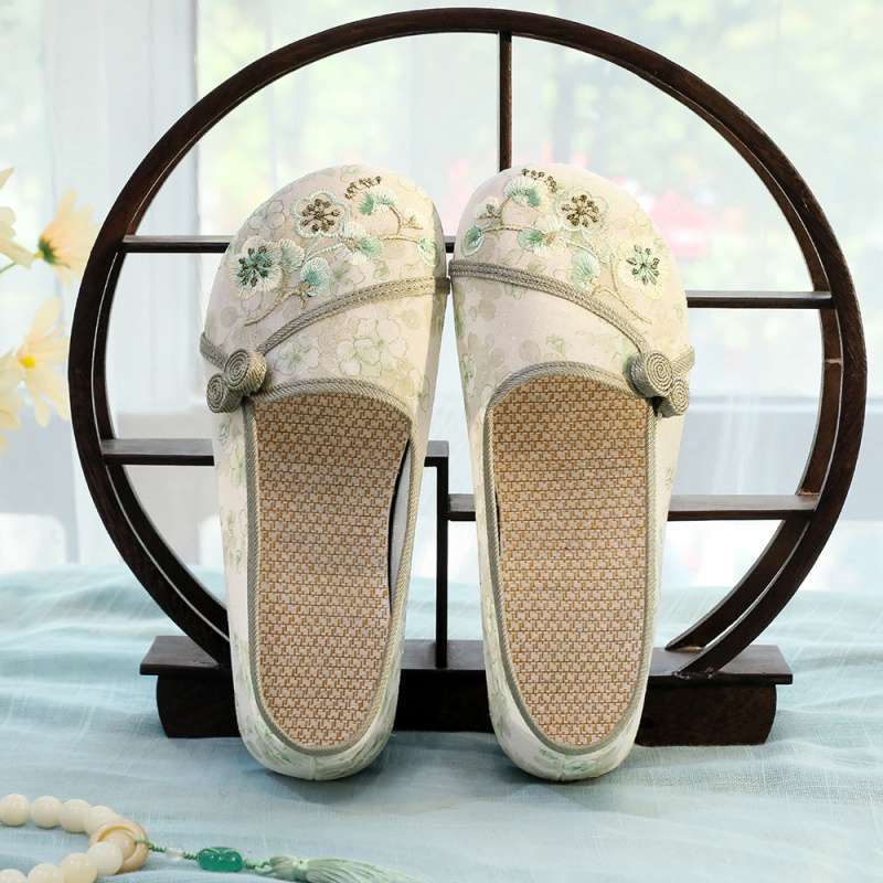 

Этнические тапочки на одной педали, дышащие, в стиле ретро, женские, повседневные, из старой северной ткани, обувь для пожилых людей, тканевые туфли, вышитые женские 35 зелёный