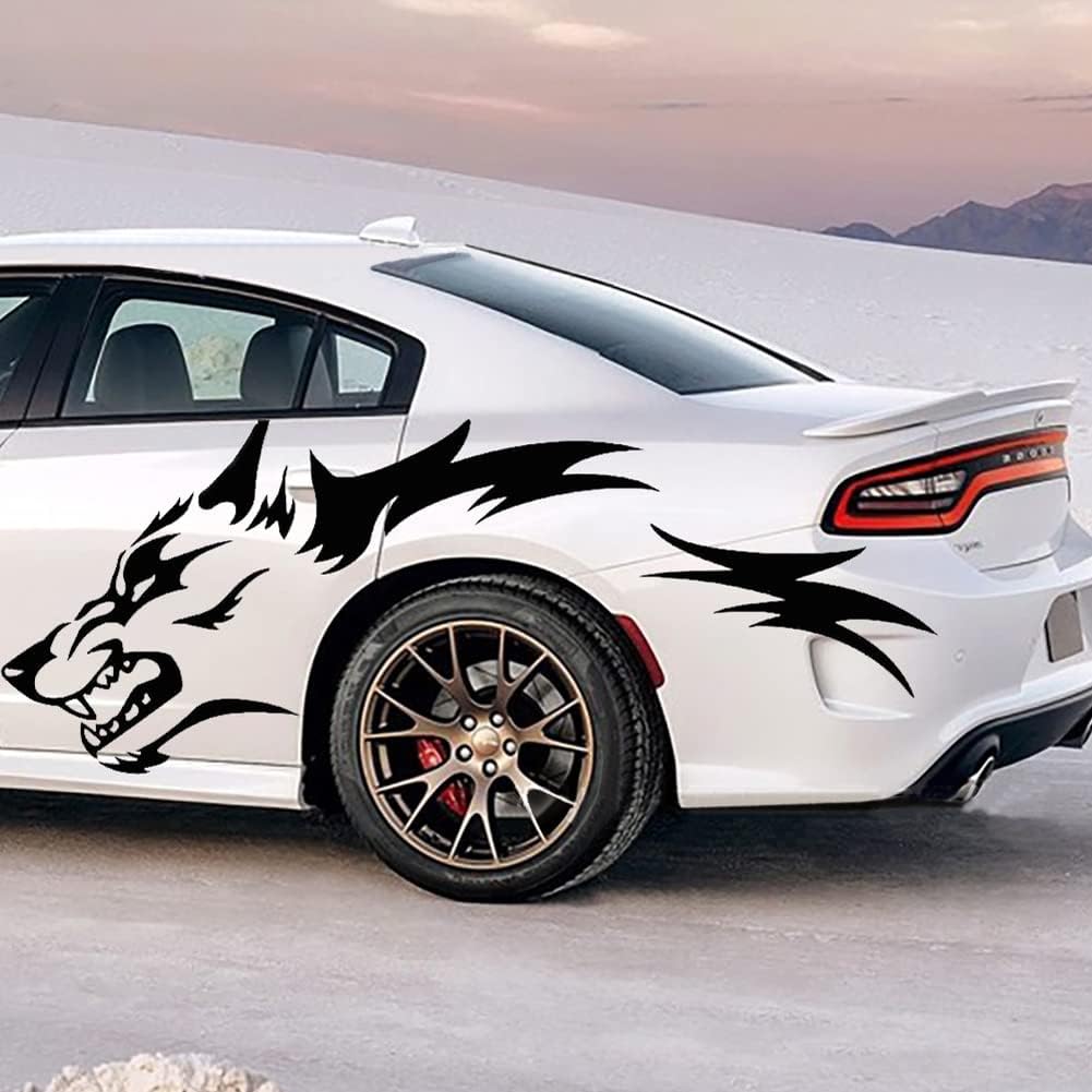 1 Set Running Wolf Graphics Car Body Sticker Self-Adhesive Wolf Decal Racing Sports Car Side Door Sticker Scratch Hidden Car Exterior Decoration