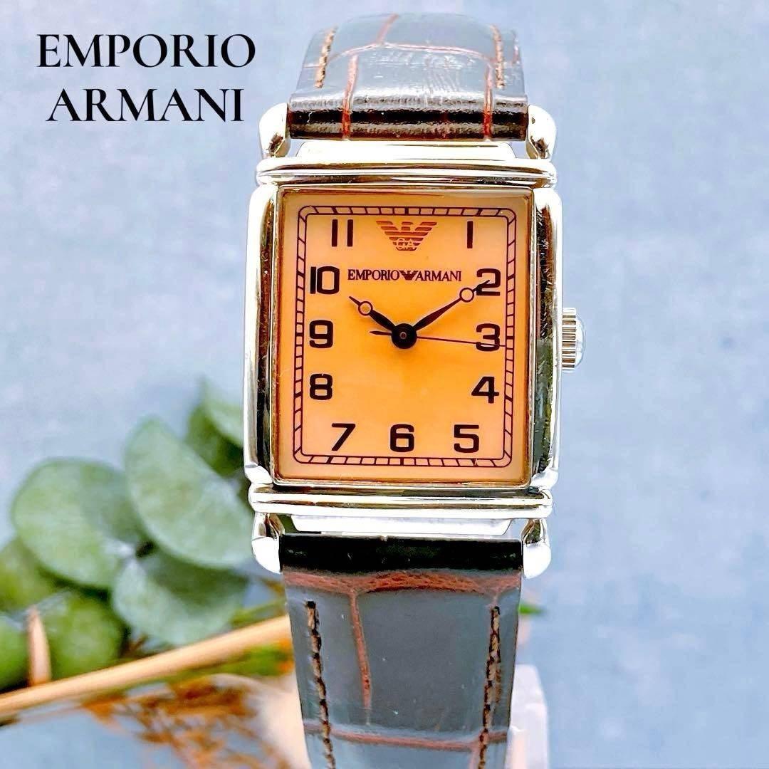 Used [Working item] Good condition EMPORIO ARMANI stainless steel watch square men s Emporio Armani orange beige brown