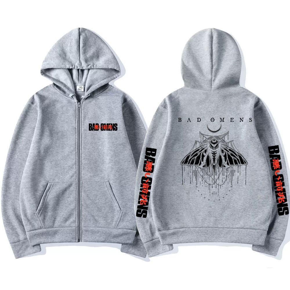 Bad Omens Band Graphic Zipper Hoodie Men Fashion Vintage Oversized Zip Up Sweatshirt Men's Rock Punk Gothic Jacket Streetwear