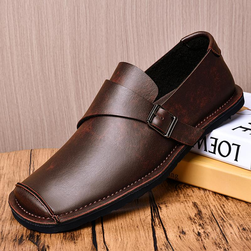 Personality Mens Casual Leather Shoes Slip on Shoes Comfy Fashion Loafers New Men Business Shoes All-match Man Driving Footwear