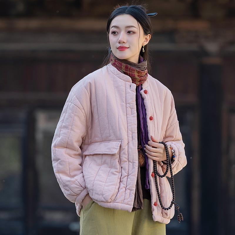 Cotton and Linen Women's Clothing Winter New Retro Medium Cotton-padded Jacket Short Cotton-padded Jacket Quilted Jacket