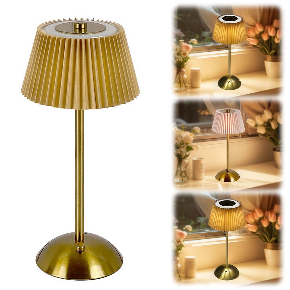 Small Pleated Table Lamp USB Rechargeable Bedside Lamp Cordless Desk Lamp for Bedroom Living Room Home Office Decor