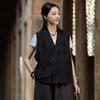 Johnature Women Chinese Style Belt Vests Coats V-Neck Solid Color Cloths Autumn Loose Vintage Vests