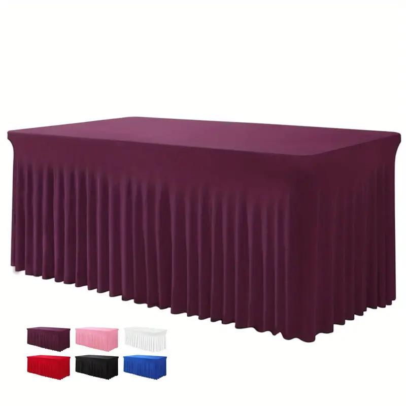 6ft, Rectangle Table Skirts, Polyester Fitted Table Covers, Black Table Cloth For 6 Ft Table With Skirt,Spandex Table Cover