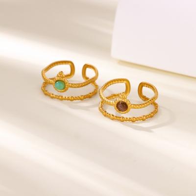Natural Stone K Gold-plated Titanium Steel Ring Women's Retro Light Luxury Color-preserving Opal Open Jewelry
