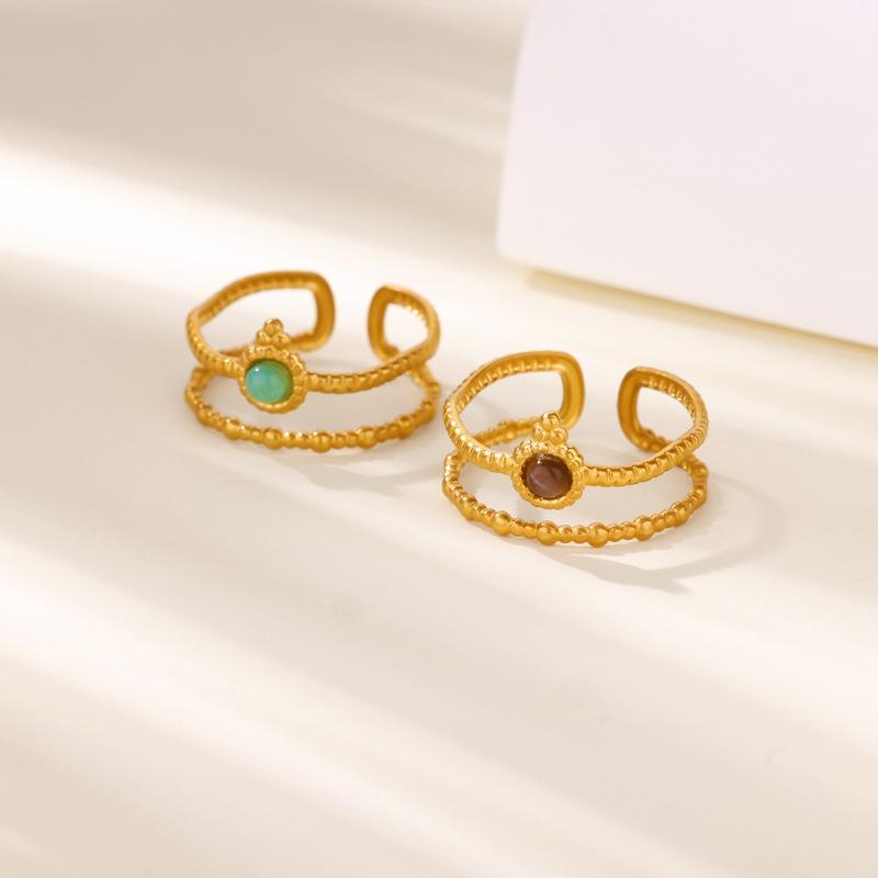 Natural Stone K Gold-plated Titanium Steel Ring Women's Retro Light Luxury Color-preserving Opal Open Jewelry