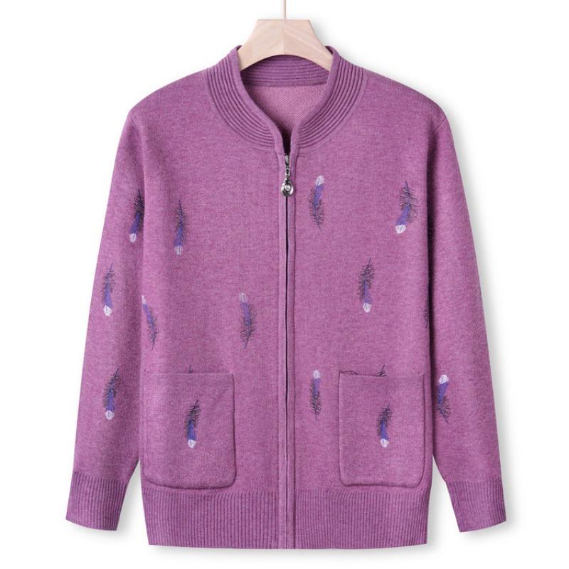 

Бабушка осень новый вязаный свитер куртка средний пожилой женщины молния топ год старый 0 мать осень свитер 4XL (recommended 150-82.5 kg) светло-фиолетовый