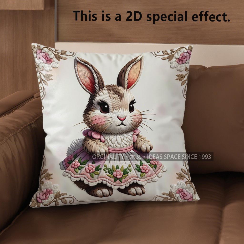 2D Cute Bunny-Patterned Decorative Throw Pillow Covers Pattern Cushion Cover Suitable For Sofa Bedroom Car Pillow Cover