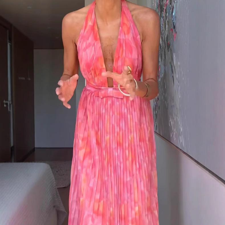 Sexy šaty bez zad s hlubokým výstřihem do V v novém letním prázdninovém stylu