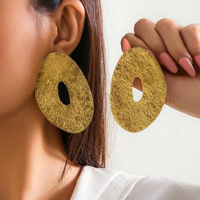 Salircon Exaggerated Big Geometry Metal Circle Stud Earrings Punk Statement Gold Color Earrings Women's Hip Hop Party Jewelry